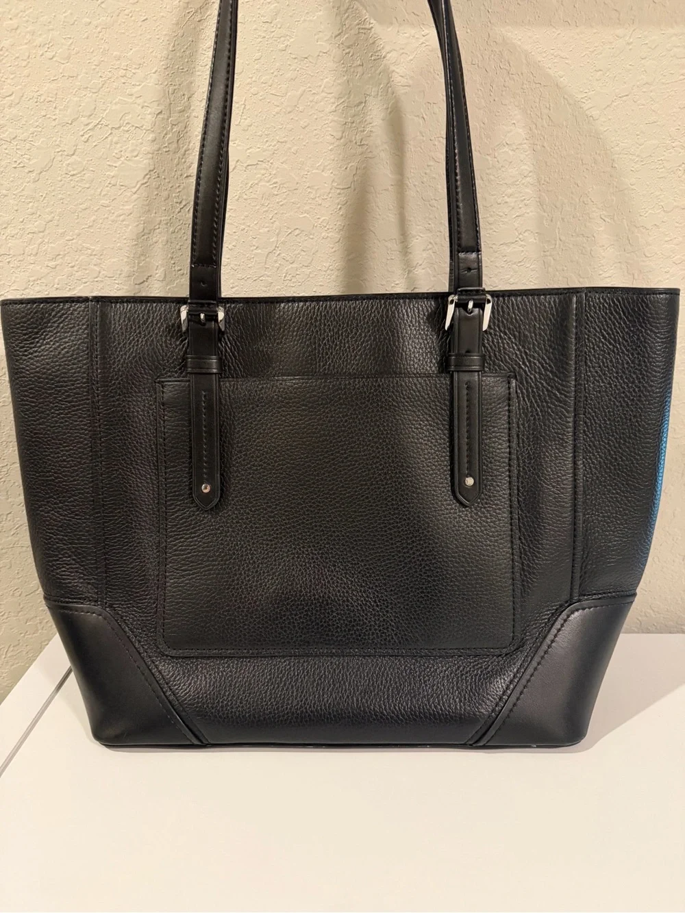 Michael Kors Black Pebbled Leather Tote with Gold Logo